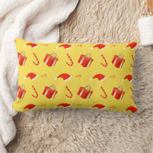 Christmas gift box Santa hat candy cane Lumbar Cushion