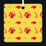 Christmas gift box Santa hat candy cane Metal Tree Decoration<br><div class="desc">New Year and Christmas seamless pattern with gift box and Santa’s hat</div>