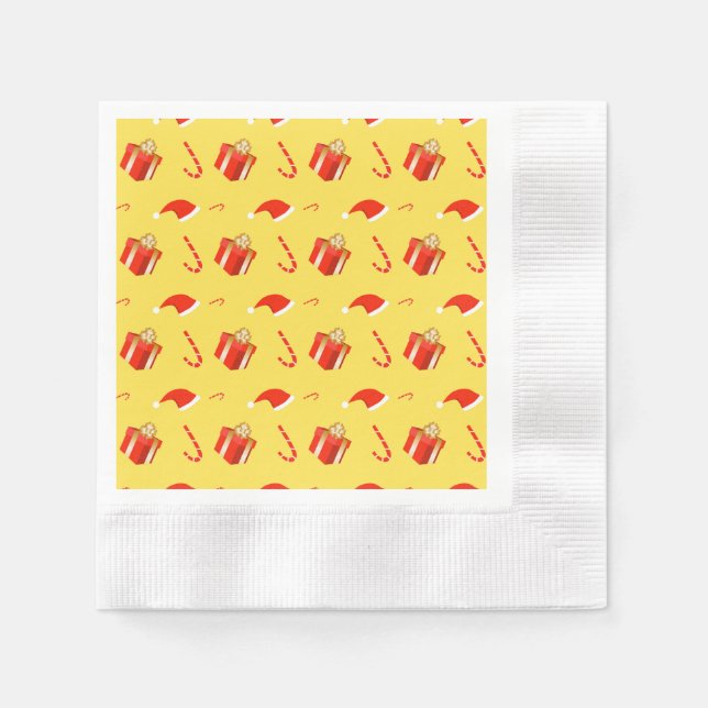 Christmas gift box Santa hat candy cane Napkin (Front)