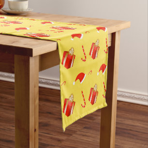 Christmas gift box Santa hat candy cane Short Table Runner