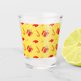 Christmas gift box Santa hat candy cane Shot Glass