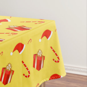 Christmas gift box Santa hat candy cane Tablecloth
