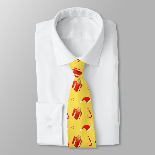 Christmas gift box Santa hat candy cane Tie (Tied)