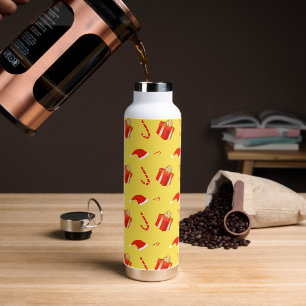 Christmas gift box Santa hat candy cane Water Bottle