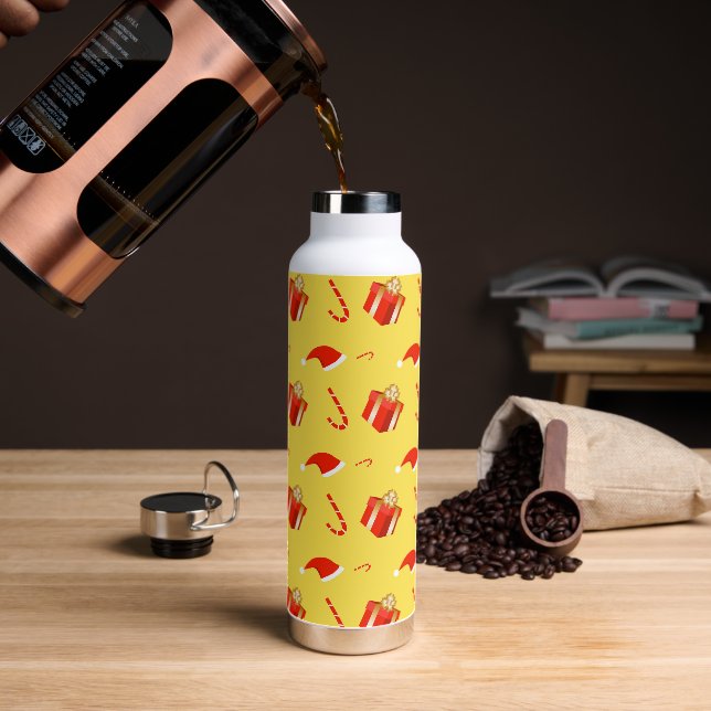 Christmas gift box Santa hat candy cane Water Bottle (Coffee)