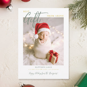 Christmas Gift Calligraphy Modern Green Baby Photo Announcement