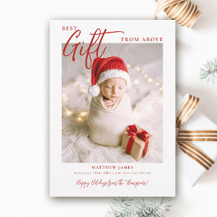 Christmas Gift Calligraphy Modern Red Baby Photo Holiday Card