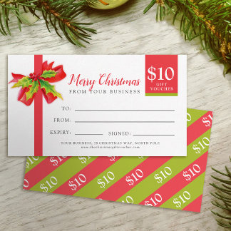 Christmas gift card red and green ribbon $10