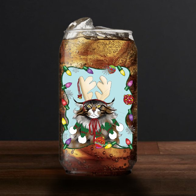 Christmas Gift Cat Green Funny Can Glass (Creator Uploaded)
