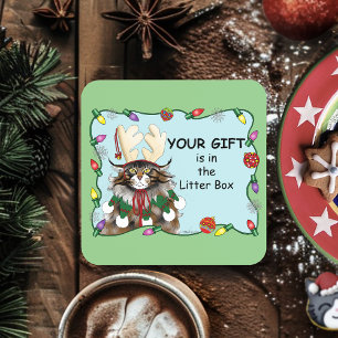  Christmas Gift Cat Green Funny Coaster