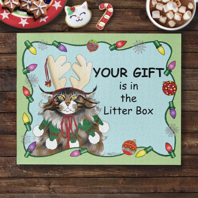  Christmas Gift Cat Green Funny Jigsaw Puzzle (Creator Uploaded)