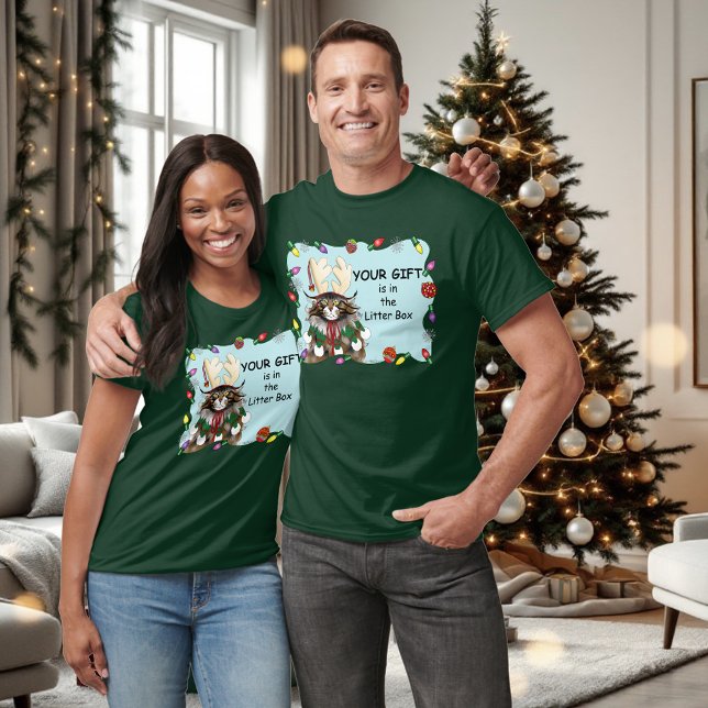 Christmas Gift Cat Green Funny T-Shirt (Creator Uploaded)