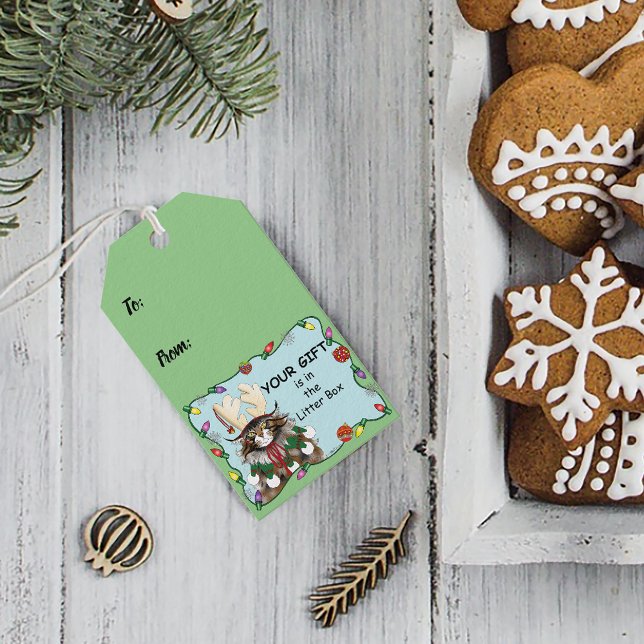 Christmas Gift Cat Green Funny Tags (Creator Uploaded)
