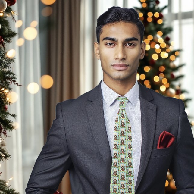 Christmas Gift Cat Green Funny Tie (Creator Uploaded)