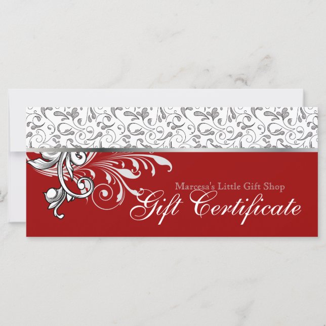 Christmas Gift Certificate Retail Floral Red 2 (Front)