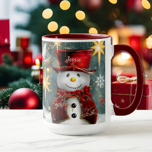 Christmas Gift Coffee Mug Cute Snowman Add Name