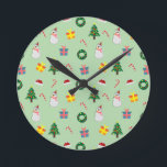 Christmas Gift – Cute Holiday Pattern with Snowman<br><div class="desc">"Count down the moments with festive Christmas cheer!" Brighten up any room this holiday season with this Christmas Gift Wall Clock, featuring a delightful pattern of snowmen, Christmas trees, candy canes, and wrapped presents. Its vibrant and playful design brings warmth and holiday magic to your home, making it the perfect...</div>
