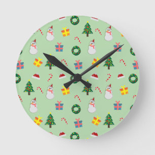 Christmas Gift – Cute Holiday Pattern with Snowman Round Clock