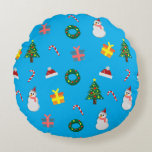 Christmas Gift – Cute Holiday Pattern with Snowman Round Cushion<br><div class="desc">"Cosy up your space with the magic of Christmas!" Add a festive touch to your home with this Christmas Gift Round Pillow featuring a cheerful pattern of snowmen, Christmas trees, candy canes, and presents. Its colourful holiday design brings warmth and joy to any room, making it the perfect addition to...</div>