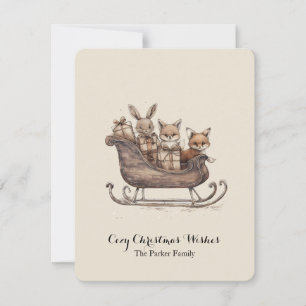 Christmas Gift Design Rustic Sleigh Woodland Anima Holiday Card
