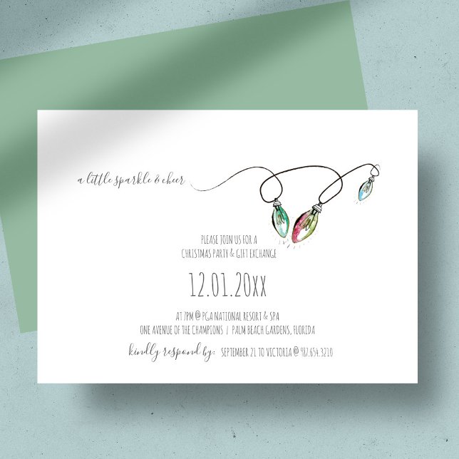 Christmas Gift Exchange Party Invitation (Christmas party invitations feature line art holiday lights in a minimalist design)