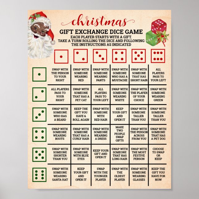 Christmas Gift Exchange Roll Dice Game Sign (Front)