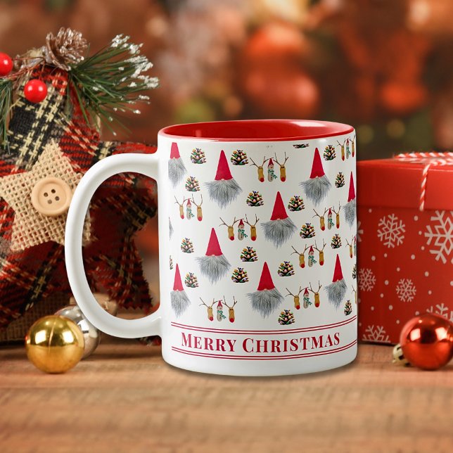 Christmas Gift for Dad – Gnome & Reindeer Pattern Mug (Creator Uploaded)