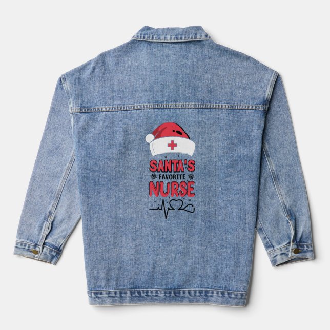 Christmas gift for nurse - Santa's Favourite Nurse Denim Jacket (Back)