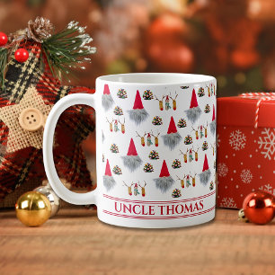 Christmas Gift For Uncle, Gnome & Reindeer Pattern Coffee Mug