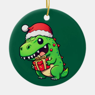 Christmas gift giving dinosaur ceramic tree decoration