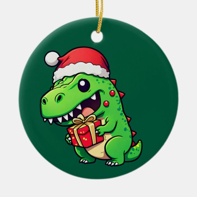 Christmas gift giving dinosaur ceramic tree decoration (Front)