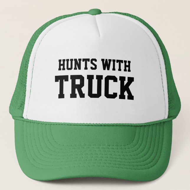 CHRISTMAS Gift Idea Baseball HUNTS WITH TRUCK Trucker Hat (Front)