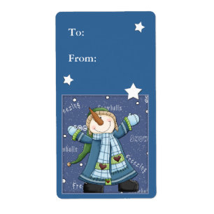 Christmas gift label with snowman and stars