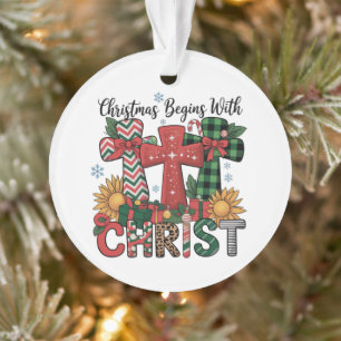 Christmas Gift Merry Xmas Plaid Religious Cross Ornament