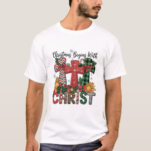 Christmas Gift Merry Xmas Plaid Religious Cross T-Shirt
