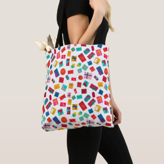 Christmas gift motif pattern in bright colours  tote bag