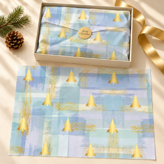 Christmas Gift Packaging Gold Pine & Pastel Plaid Tissue Paper