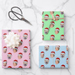 Christmas Gift Personalised Santa Hat Face 3 Photo Wrapping Paper Sheet<br><div class="desc">Personalised Face 3 Photos Santa Hat Family Christmas Gift Wrap</div>