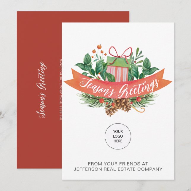 Christmas Gift Pine Wreath Company Logo Business  Holiday Card (Front/Back)
