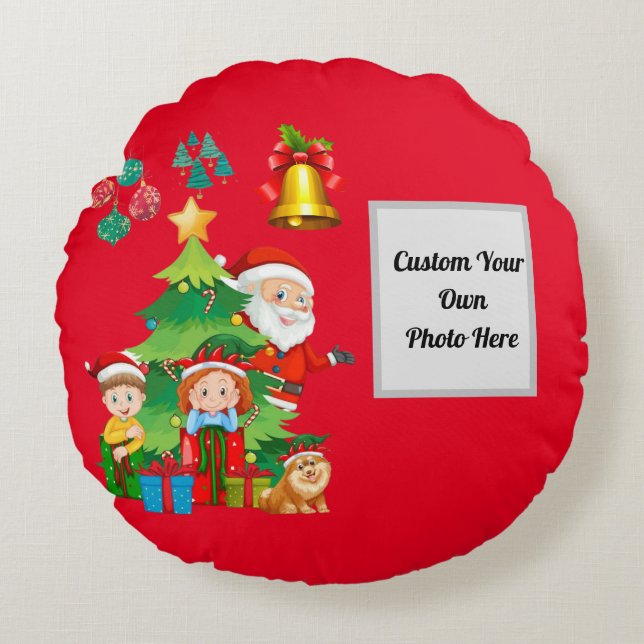 Christmas Gift Round Throw Pillow (Front)