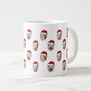 Christmas Gift Santa Hat Personalized Face 3 Photo Large Coffee Mug