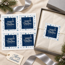 Christmas Gift Seal Personalised Navy & Silver Tre