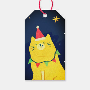 CHRISTMAS GIFT TAG CAT IN NIGHT SKY