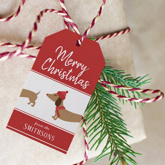 Christmas Gift Tag Dachshund Personalised Doxie (Personalized dachshund Christmas gift tag and twine)