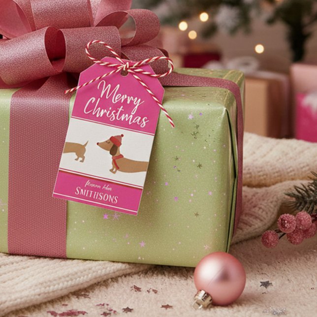 Christmas Gift Tag Dachshund Personalized Pink (Christmas Gift Tag Dachshund Personalized Pink)
