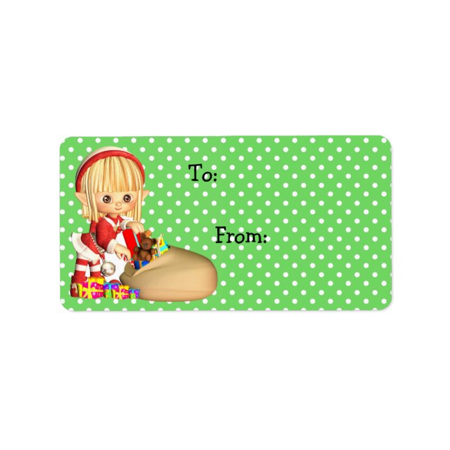Christmas Gift Tag Label Stickers, Little Elf Girl (Front)