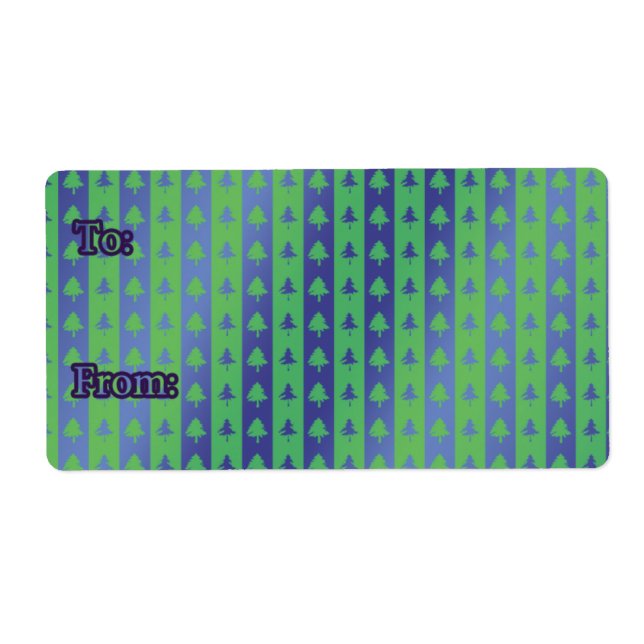 Christmas Gift Tag Labels green/blue tree pattern (Front)