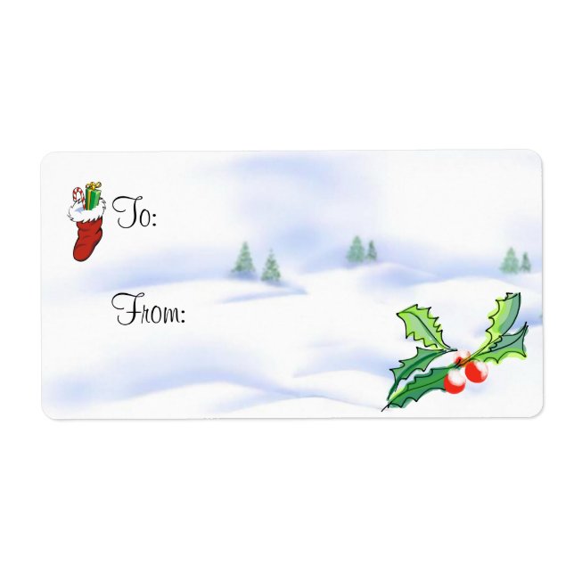 Christmas Gift Tag - Stocking, Holly and Berries (Front)