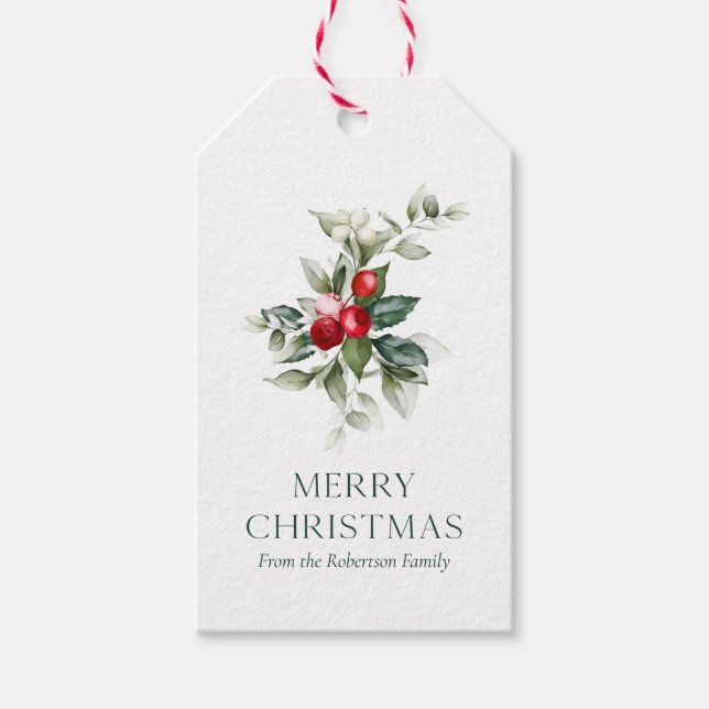 Christmas Gift Tag with Berry and Branch Design (Front)