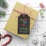 Christmas Gift Tags | Chalkboard Design<br><div class="desc">Festive Christmas gift tag features the phrase "Joy, Love, Peace and Merry Everything" in bold colours and modern type on a black chalkboard style background with custom text that you can personalise. Charcoal grey / soft black background with golden yellow, tangerine red / orange, turquoise blue, green and white design...</div>